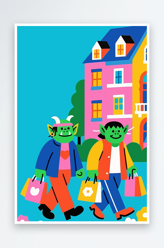 卡通兽人矢量插画图形元素-众图网