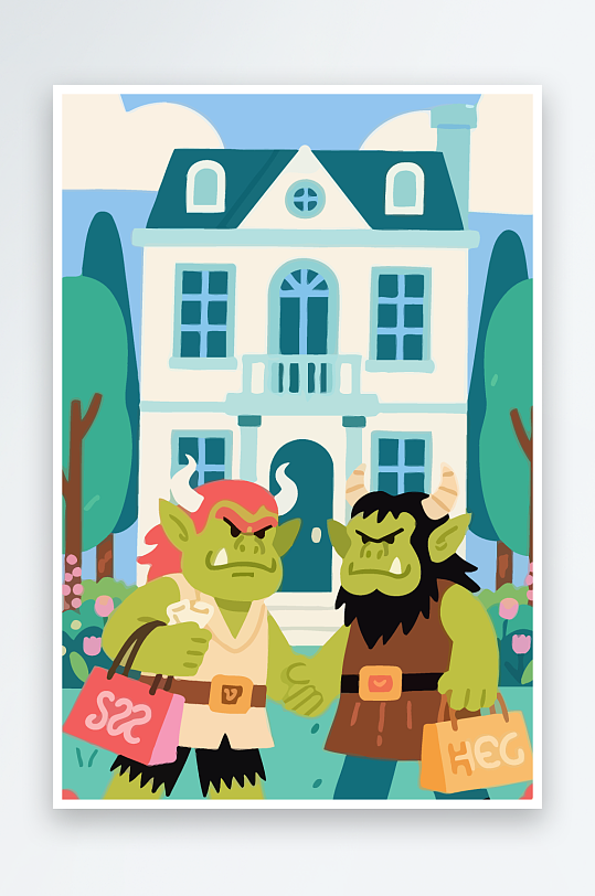 卡通兽人矢量插画图形元素-众图网