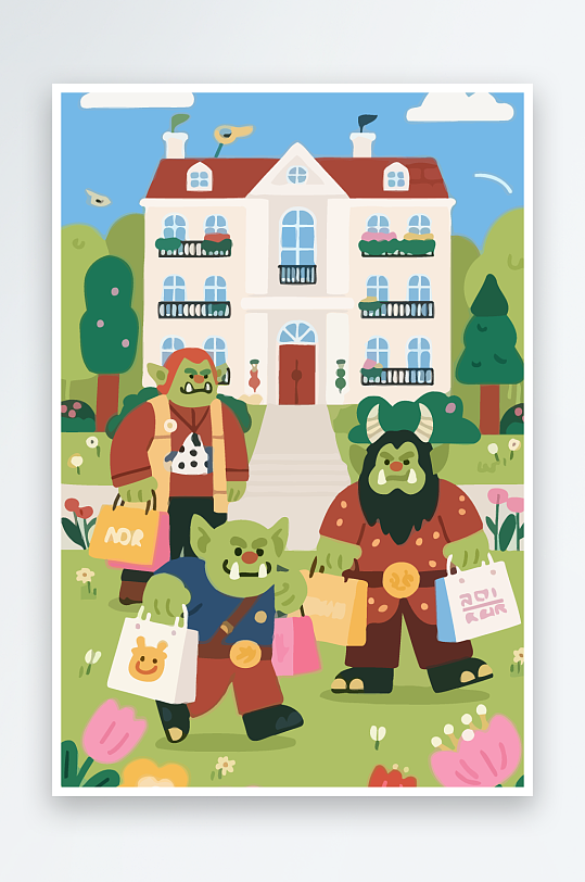 卡通兽人矢量插画图形元素-众图网