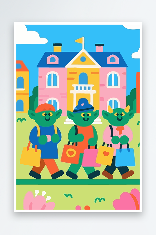 卡通兽人矢量插画图形元素-众图网