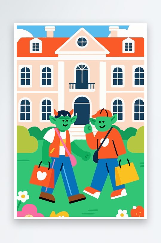 卡通兽人矢量插画图形元素-众图网