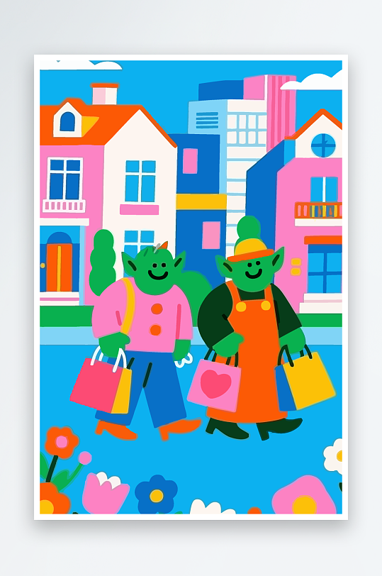 卡通兽人矢量插画图形元素-众图网