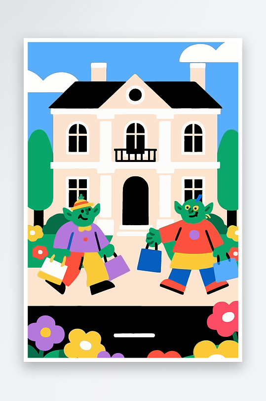 卡通兽人矢量插画图形元素-众图网