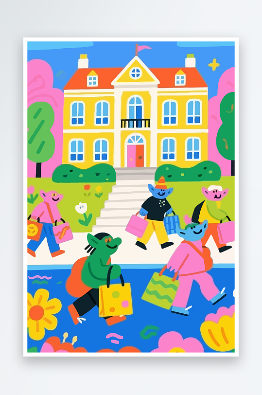 卡通兽人矢量插画图形元素-众图网