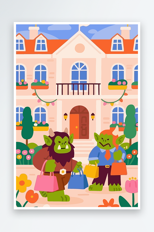 卡通兽人图标矢量插画图形元素-众图网