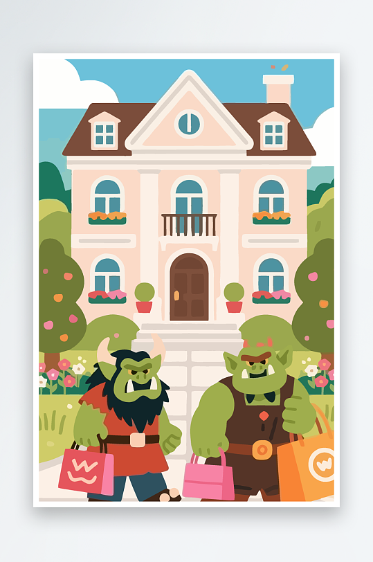 卡通兽人图标矢量插画图形元素-众图网