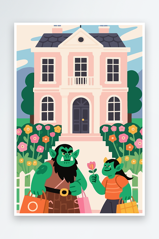 卡通兽人图标矢量插画图形元素-众图网