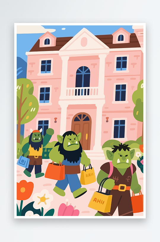 卡通兽人图标矢量插画图形元素-众图网