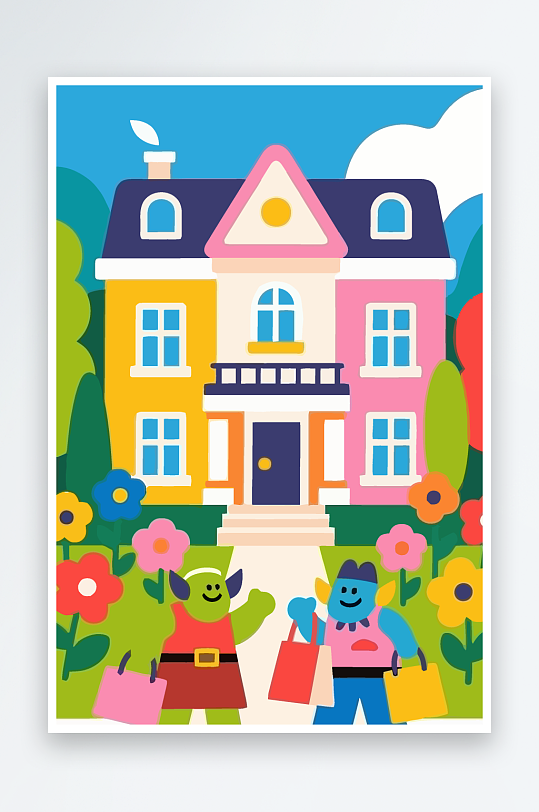 卡通兽人矢量插画图形元素-众图网