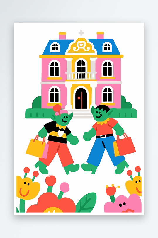 卡通兽人矢量插画图形元素-众图网