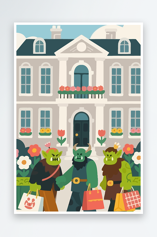 卡通兽人矢量插画图形元素-众图网