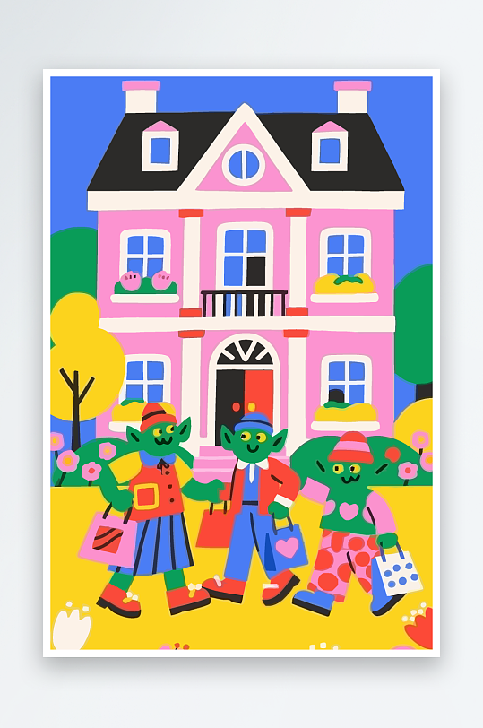 卡通兽人矢量插画图形元素-众图网