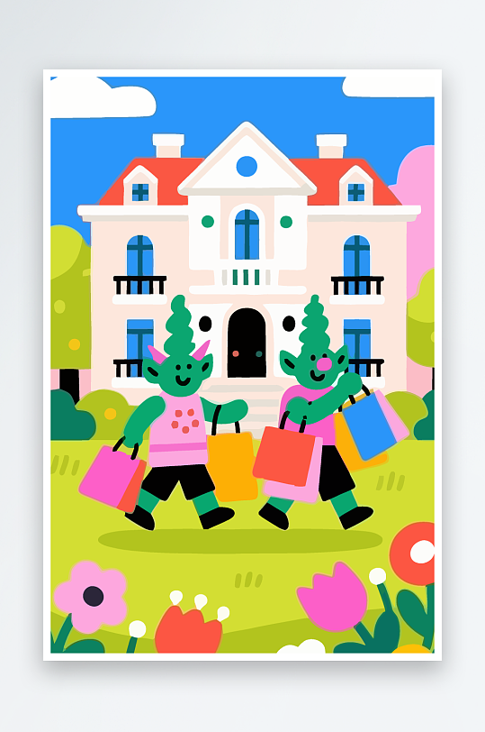 卡通兽人矢量插画图形元素-众图网