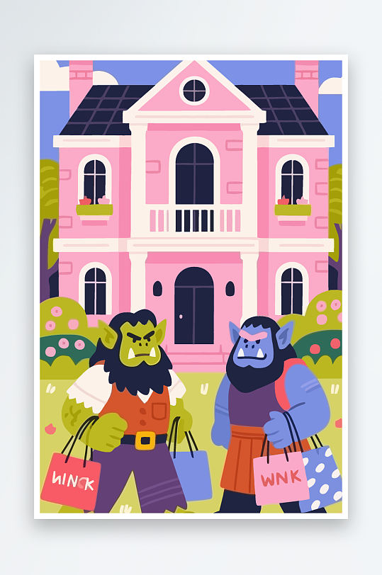 卡通兽人矢量插画图形元素-众图网