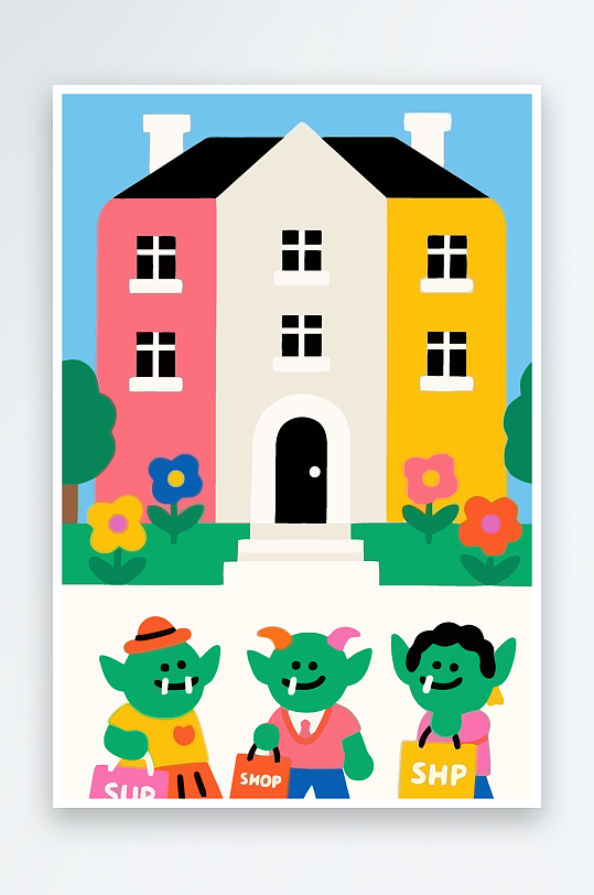 卡通兽人矢量插画图形元素-众图网