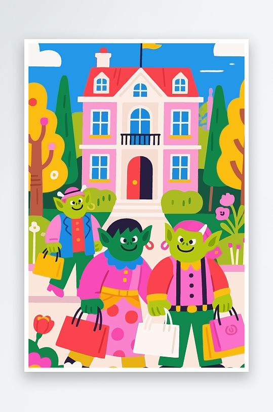 卡通兽人矢量插画图形元素-众图网