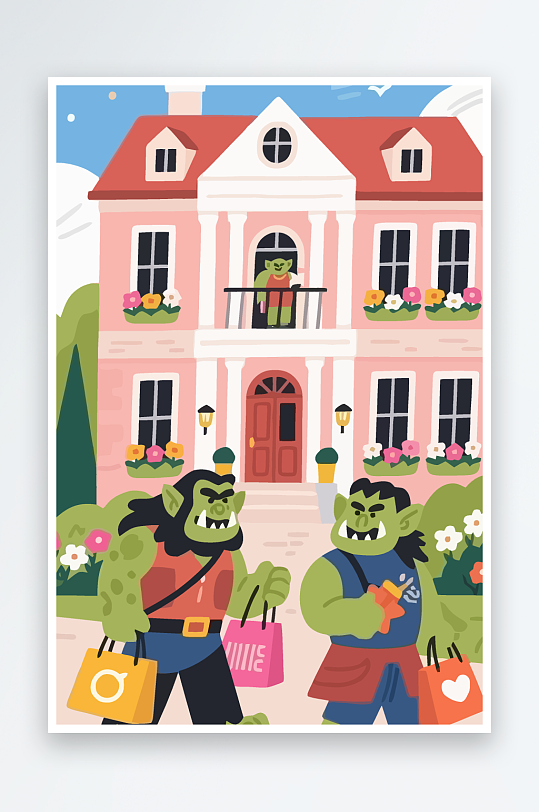 卡通兽人矢量插画图形元素-众图网