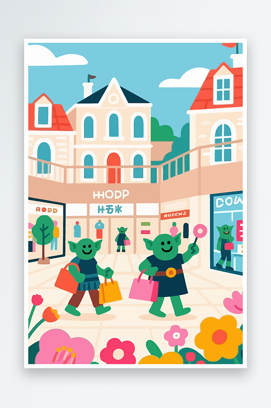 卡通兽人矢量插画图形元素-众图网