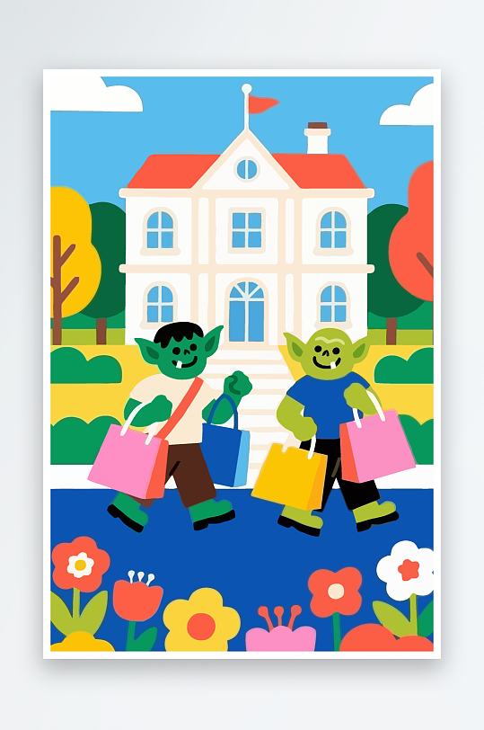 卡通兽人矢量插画图形元素-众图网