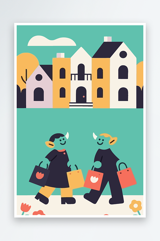 卡通兽人矢量插画图形元素-众图网