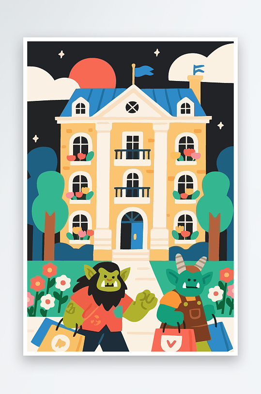 卡通兽人矢量插画图形元素-众图网