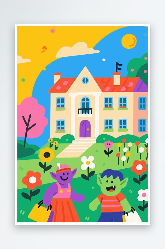 卡通兽人矢量插画图形元素-众图网