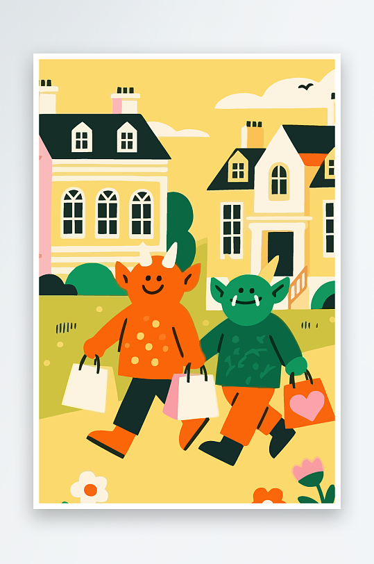 卡通兽人矢量插画图形元素-众图网