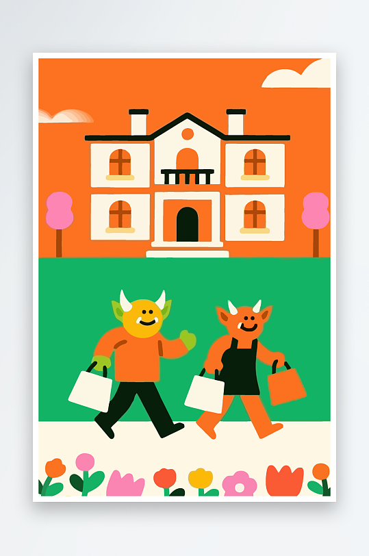 卡通兽人矢量插画图形元素-众图网