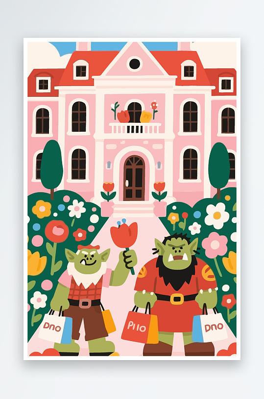 卡通兽人矢量插画图形元素-众图网