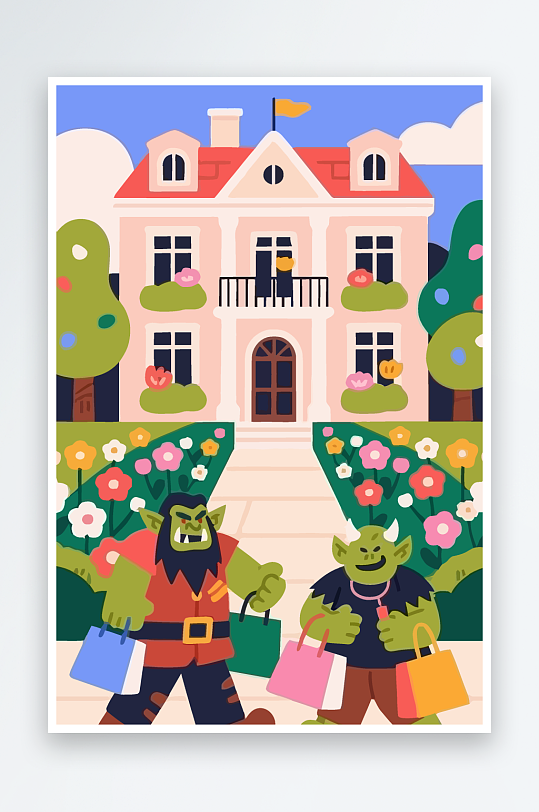 卡通兽人矢量插画图形元素-众图网