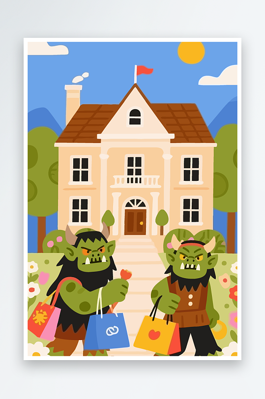 卡通兽人图标矢量插画图形元素-众图网