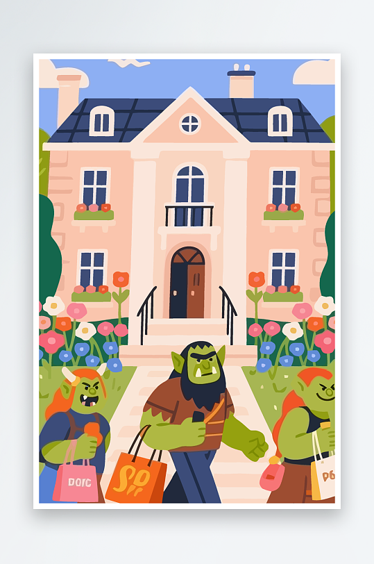 卡通兽人图标矢量插画图形元素-众图网