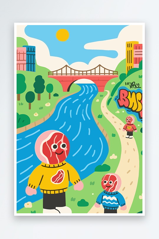 红脑袋卡通人物矢量插画图形元素-众图网