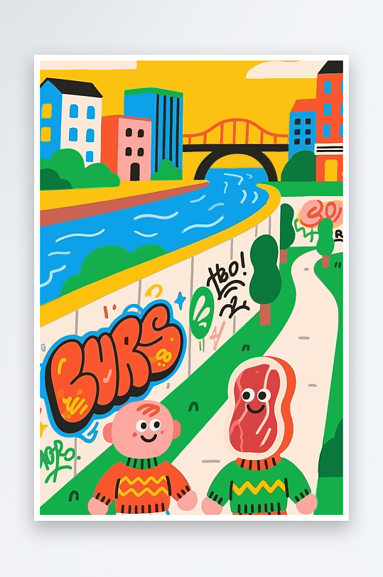 红脑袋卡通人物矢量插画图形元素-众图网