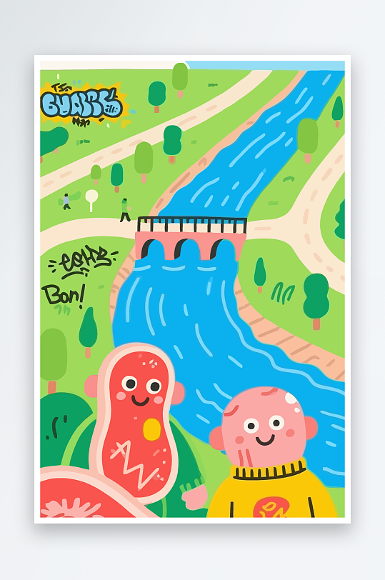 红脑袋卡通人物矢量插画图形元素-众图网