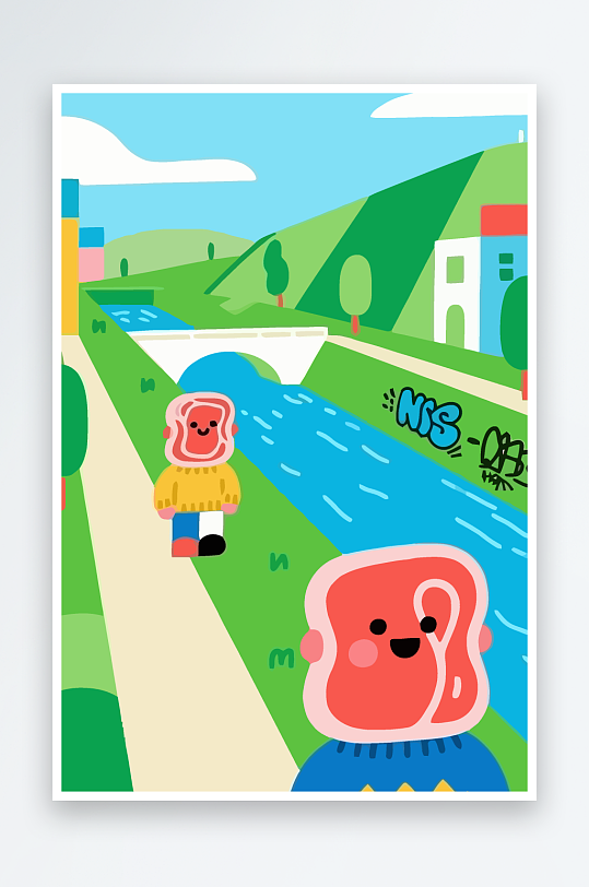 红脑袋卡通人物矢量插画图形元素-众图网