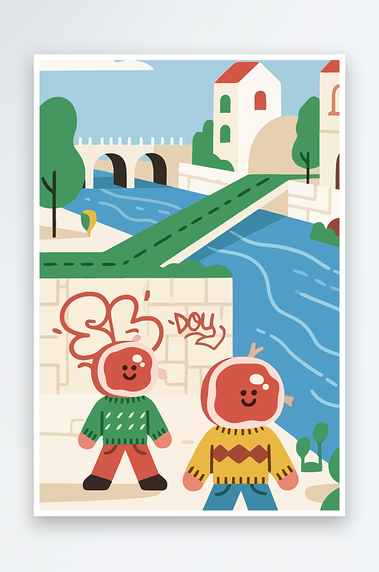 红脑袋卡通人物矢量插画图形元素-众图网