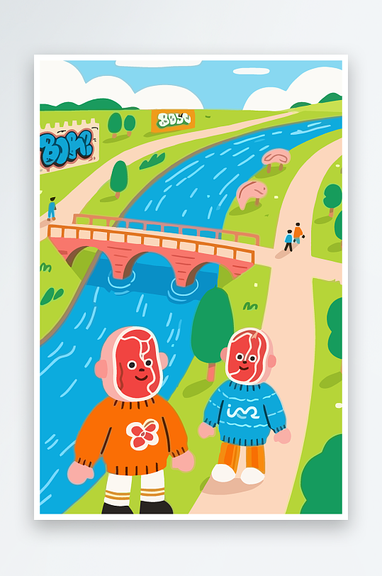 红脑袋卡通人物矢量插画图形元素-众图网