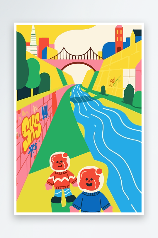 红脑袋卡通人物矢量插画图形元素-众图网