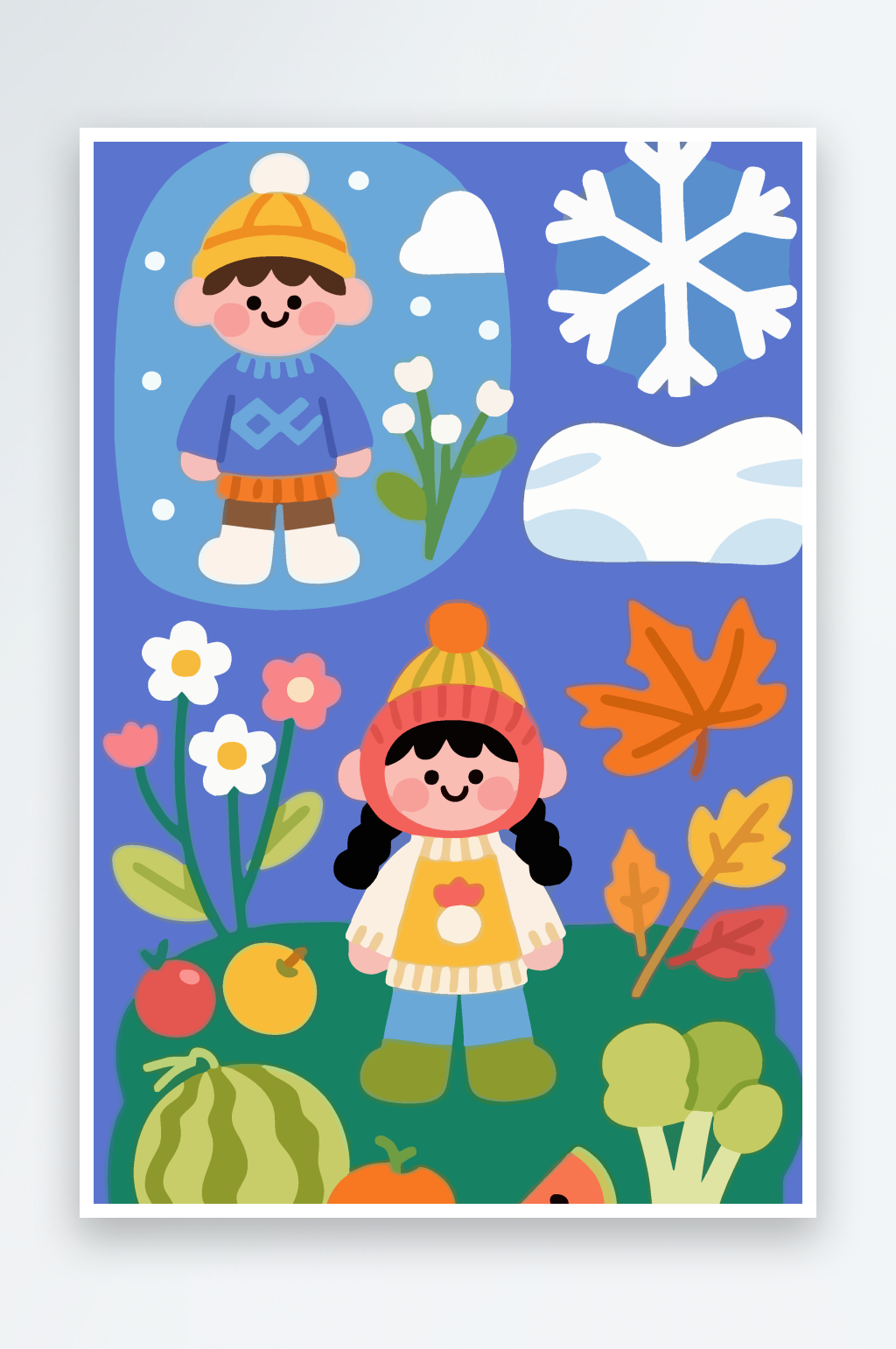 卡通童趣女孩矢量插画图形元素素材