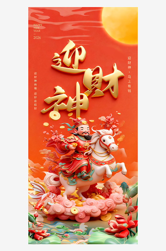 创意大气迎财神海报设计-众图网