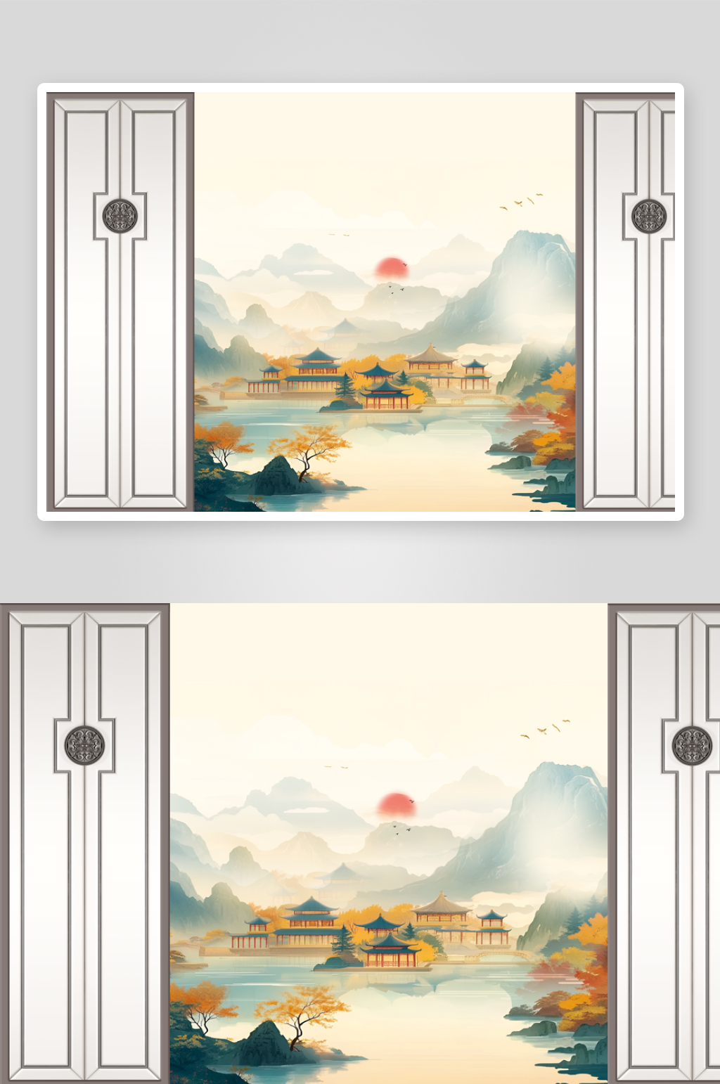 新中式山水背景墙素材