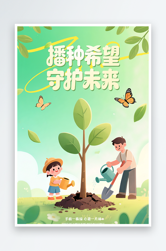 3月12播种希望植树节卡通插画海报素材-众图网