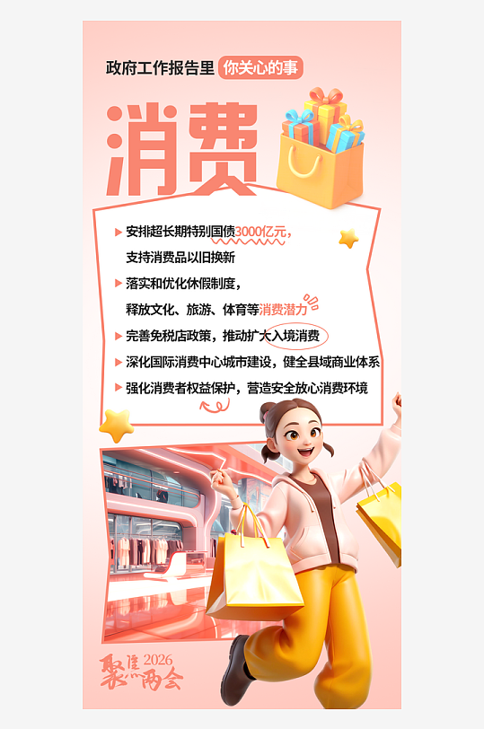 2026两会工作报告民生热点图解宣发海报-众图网