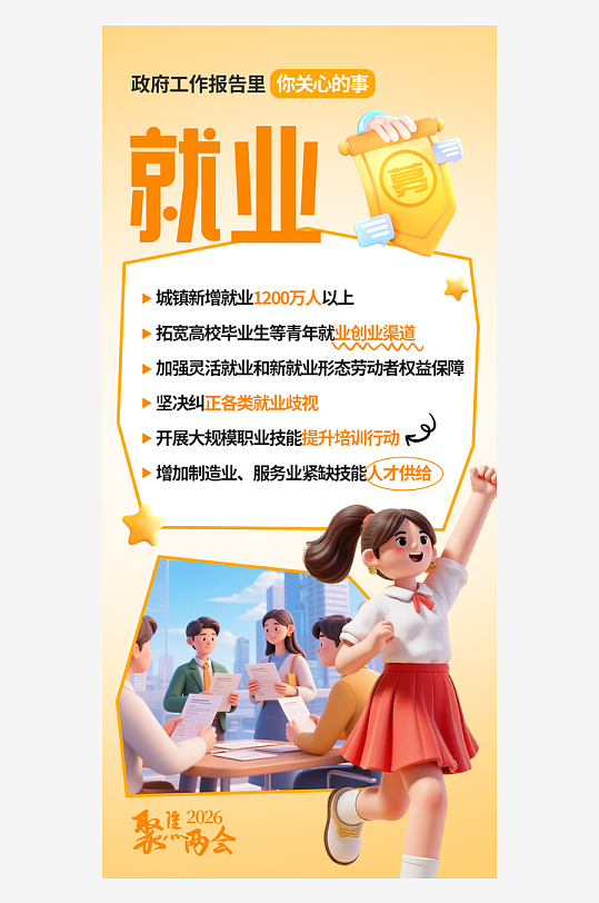 2026两会工作报告民生热点图解宣发海报-众图网