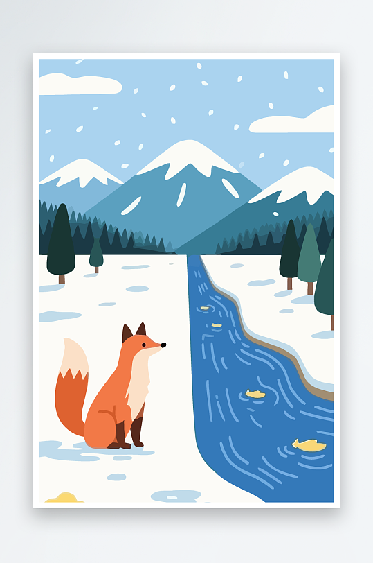 狐狸雪景图标插画元素-众图网