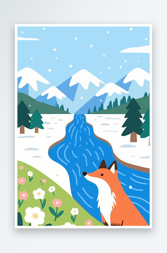 狐狸雪景图标插画元素-众图网