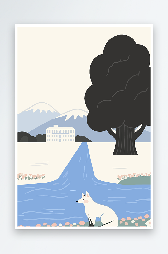 狐狸雪景图标插画元素-众图网