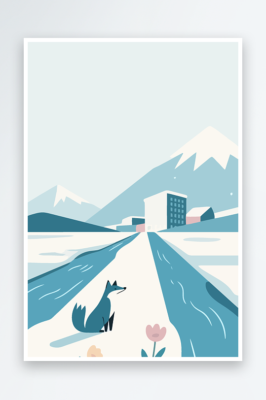狐狸雪景图标插画元素-众图网