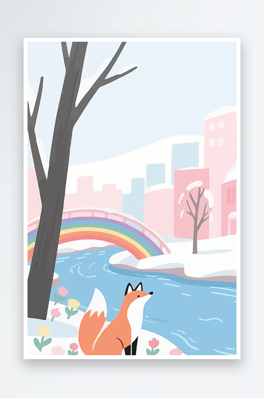 狐狸雪景图标插画-众图网